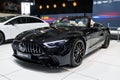 Mercedes-AMG SL 63 roadster sports car at the Brussels Autosalon European Motor Show. Brussels, Belgium - January 13, 2023