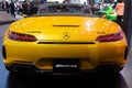 Thailand - Dec , 2018: Mercedes benz AMG GTC series yellow color luxury Convertible sport car high performance in motor show