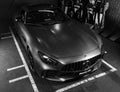 Mercedes-Benz AMG GTR 2018 V8 Biturbo exterior details. Tyre and alloy wheel. Carbon Ceramic brakes. Car exterior details. Black