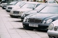 Mercedes-Benz E-Class W210 And W211 Cars Parked In Row In Street