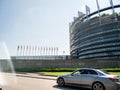 Mercedes Benz E klass silver executive car European Parliament