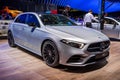 Mercedes Benz A 200 hatchback car at the Paris Motor Show in Expo Porte de Versailles. France - October 3, 2018