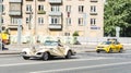 Mercedes-Benz 500K oldtimer car is driving on the street. 1934 Mercedes Benz W29 classic car moving on the Moscow city road Royalty Free Stock Photo