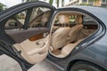 Mercedes Benz rear passenger door open showing nice tan leather interior