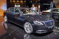 Mercedes Benz  S560 e plug-in hybrid car showcased at the Paris Motor Show. Paris, France - October 3, 2018 Royalty Free Stock Photo