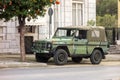 Mercedes G-Class G-Wagen car of the Greek army parked in the streets of Sparta city with typical khaki coloured camouflage