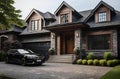 the mercedes suv parked outside of a house with a brick driveway and trees Royalty Free Stock Photo