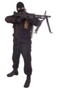 Mercenary in black uniforms with machine gun Royalty Free Stock Photo