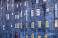 Mercer Museum close up with windows lit in Doylestown, Pa. USA