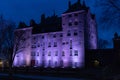 Mercer museum lit at night in Doylestown, Pa. USA