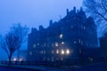 Mercer Museum under a misty sky in Doylestown, Pa. USA