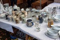 Merchandise exposed at the flea market Royalty Free Stock Photo