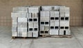 Merchant`s display of concrete cinder blocks