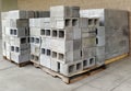 Merchant`s display of concrete cinder blocks