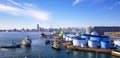 Port activity in Tokyo , Japan. with Mount Fuji in the background Royalty Free Stock Photo