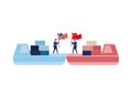 Merchant ships with business people and usa and china flags