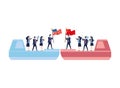 Merchant ships with business people and usa and china flags