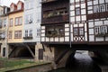 Merchants\' bridge, medieval arch bridge lined with half-timbered shops and houses, Erfurt, Germany