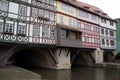 Merchants\' bridge, medieval arch bridge lined with half-timbered shops and houses, Erfurt, Germany