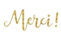 `Merci` hand-lettered gold glitter card