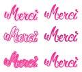 Merci set hand lettering. The handwritten word Thank you in French.