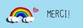 Merci - Thank you in french language with rainbow and heart