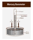 Mercury barometer vector illustration. Labeled atmospheric pressure tool. Earth surface weather measurement instrument with glass