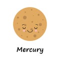 Mercury cartoon icon of one of the planets of solar system with funny face flat vector illustration isolated on white Royalty Free Stock Photo