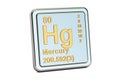 Mercury Hg, chemical element sign. 3D rendering