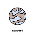 Mercury planet color icon thin line, linear, outline vector. Mercury planet simple sign