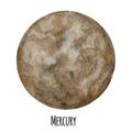 Mercury Planet of the Solar System watercolor isolated illustration on white background. Outer Space planet hand drawn Royalty Free Stock Photo