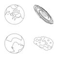 Mercury, Pluto of the Planet of the Solar System. A black hole and a meteorite. Planets set collection icons in outline