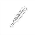 Mercury thermometer icon. Outline doodle. Medical supplies, medications to treat and protect against the virus, covid-19,