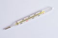 Mercury thermometer 41 on a white background. Dangerous temperature