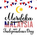 Merdeka Malaysia - Independence Day in Malaysian language. National holiday. Vector template for typography poster, banner,