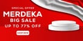 merdeka sale banner promotion with a podium for display products. indonesia independence day offer