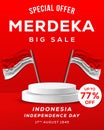 merdeka sale special offer for celebrating indonesia independence with a podium for display products