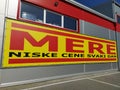 MERE discounter chain stores, Ruma, Serbia, April 15, 2022. Inscription - Low prices every day. Facade of the