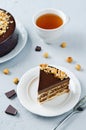 Merengue hazelnut chocolate cake in a plate Royalty Free Stock Photo