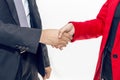 Merger and acquisition.Manager businessman handshake with woman