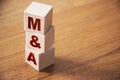 Mergers and acquisitions, M and A business concept. Letters on wooden cubes Royalty Free Stock Photo