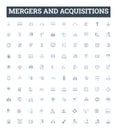 Mergers and acquisitions vector line icons set. Mergers, Acquisitions, Consolidation, Buyouts, Merging, Hostile