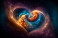 Merging two galaxies in the shape of a heart. AI generated