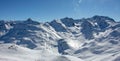 Meribel mottaret val thorens peak view sun snowy mountain landscape France alpes 3 vallees Royalty Free Stock Photo