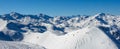 Meribel mottaret val thorens peak view sun snowy mountain landscape France alpes 3 vallees Royalty Free Stock Photo