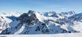 Meribel mottaret val thorens peak view sun snowy mountain landscape France alpes 3 vallees Royalty Free Stock Photo