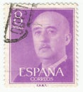 MERIDA, EXTREMADURA, SPAIN; DIC, 01, 2.018 - Stamp showing a portrait of General Francisco Franco 1892-1975. CIRCA 1949
