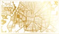 Merida Mexico City Map in Retro Style in Golden Color. Outline Map