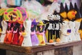 Halloween sugar figurines used for offerings at the altar for `day of the dead` at a market in Merida, Mexico