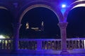 Merida San Ildefonso cathedral at night with blue backlight. Yucatan. Mexico Royalty Free Stock Photo